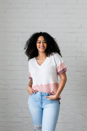 Raise The Bar Waffle Knit V-Neck - ALL SALES FINAL