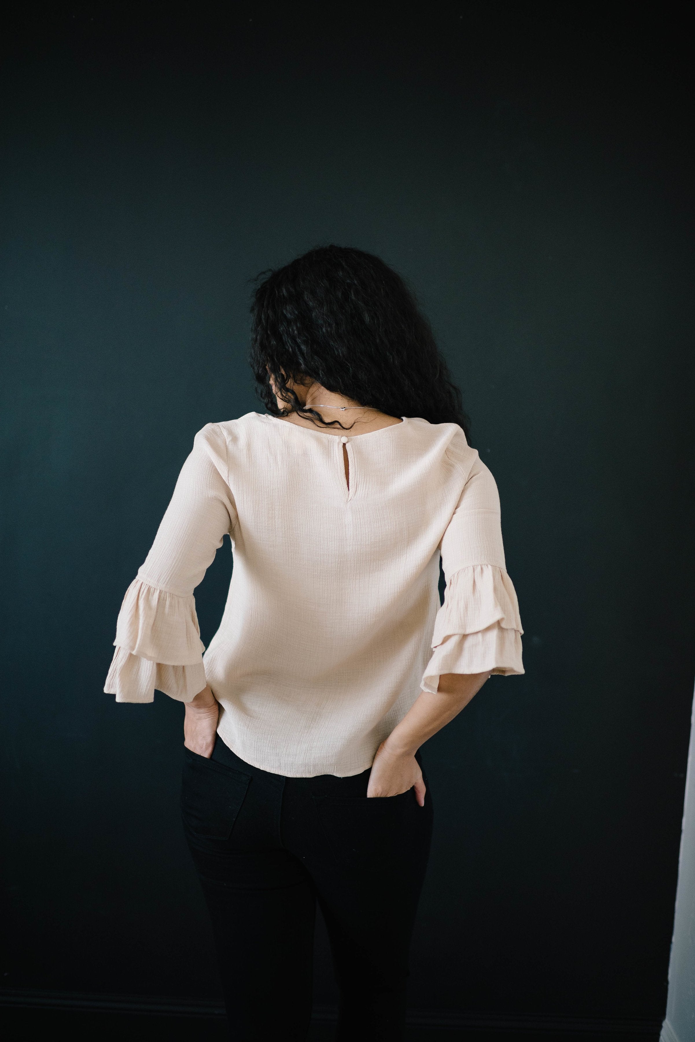 Riley Ruffle Top in Taupe