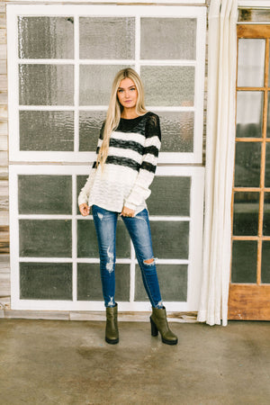 Rise To The Occasion Black + White Striped Sweater - ALL SALES FINAL