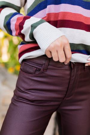 Rock Bottom Waxy Jeans In Burgundy - ALL SALES FINAL