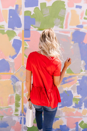 Ruffled Peplum Top In Red