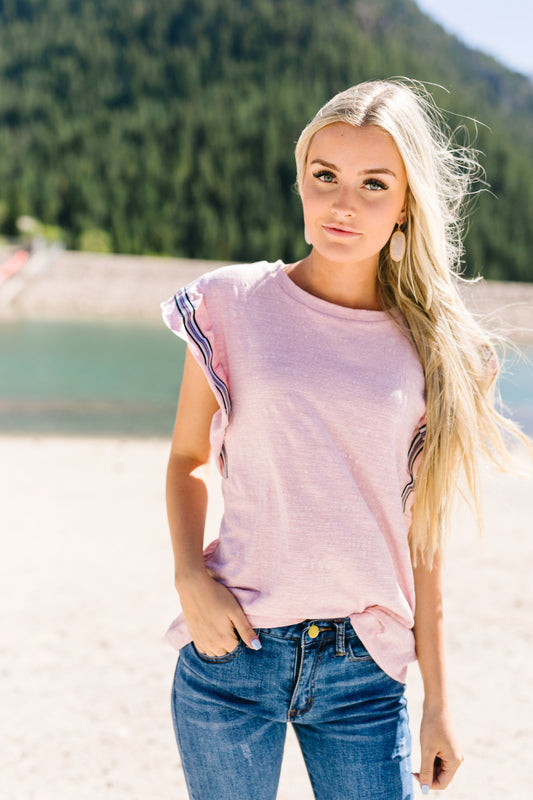 Ruffled Ribbons Top In Blush - ALL SALES FINAL