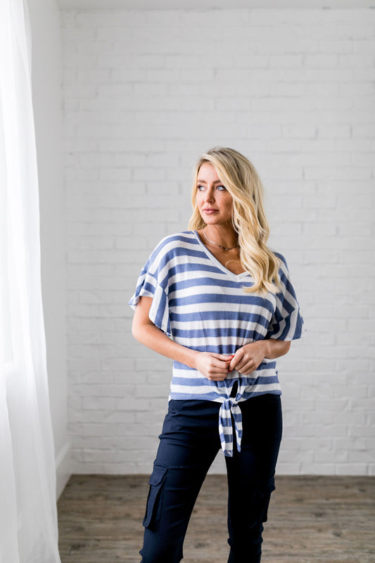 Ruffles + Ties Striped Top