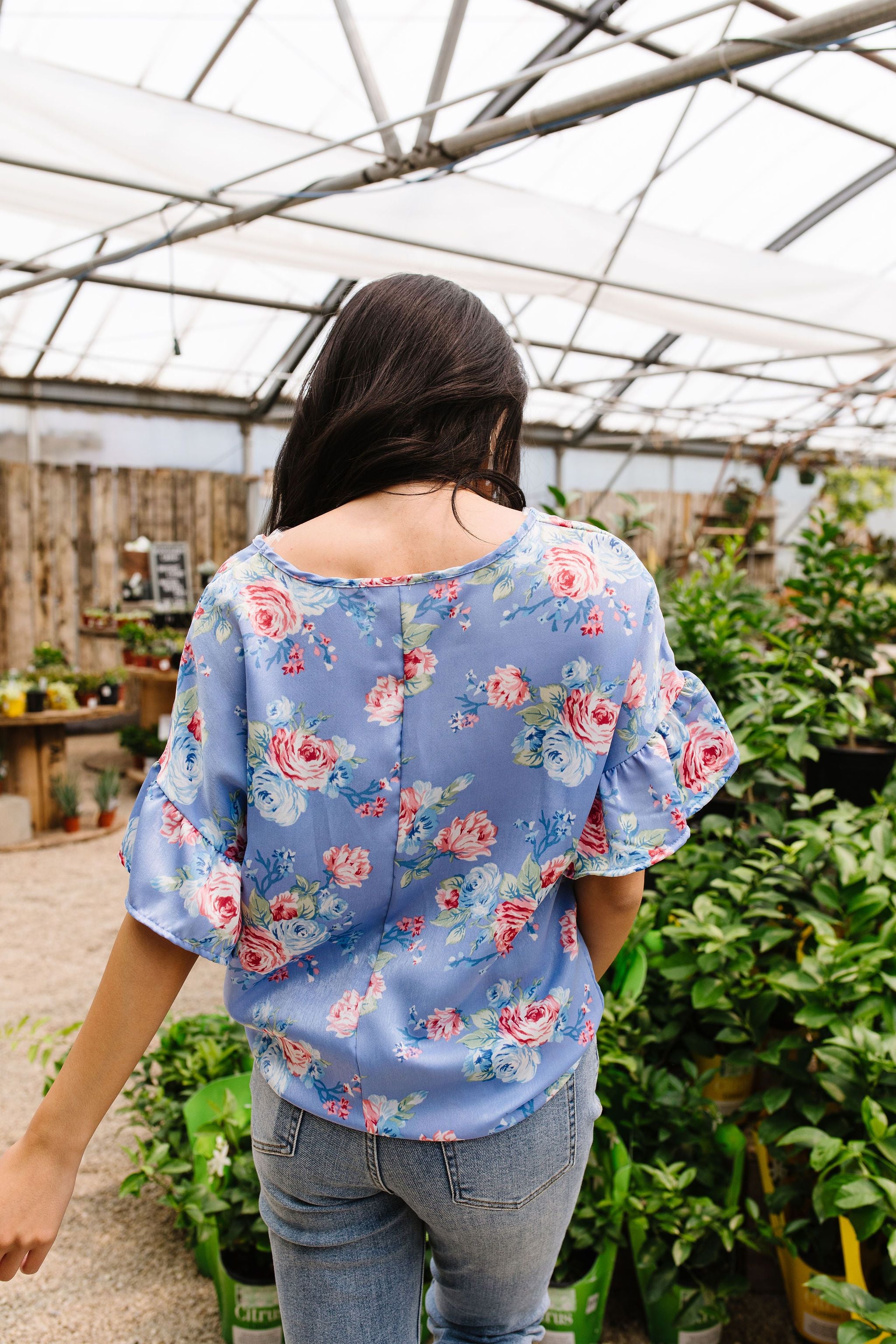 Satin Rose Blouse In Blue