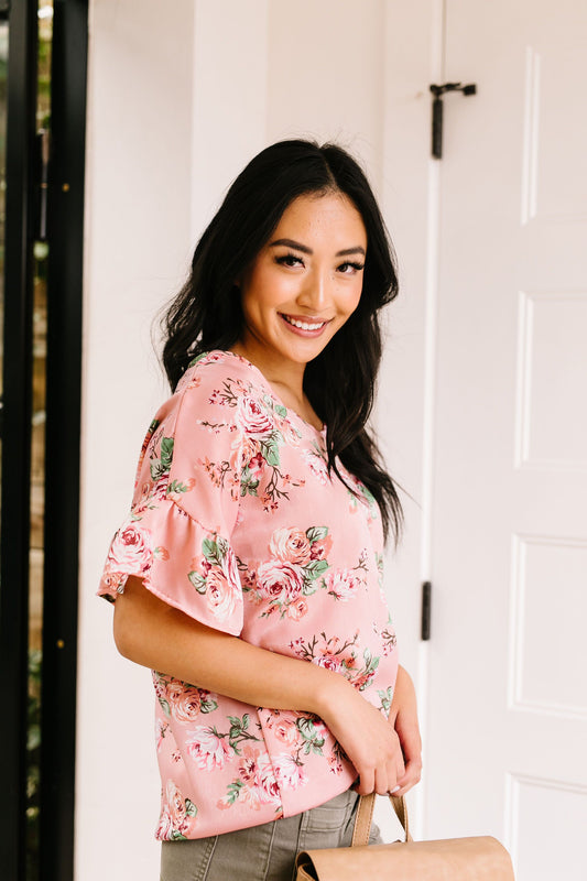 Satin Rose Blouse In Pink