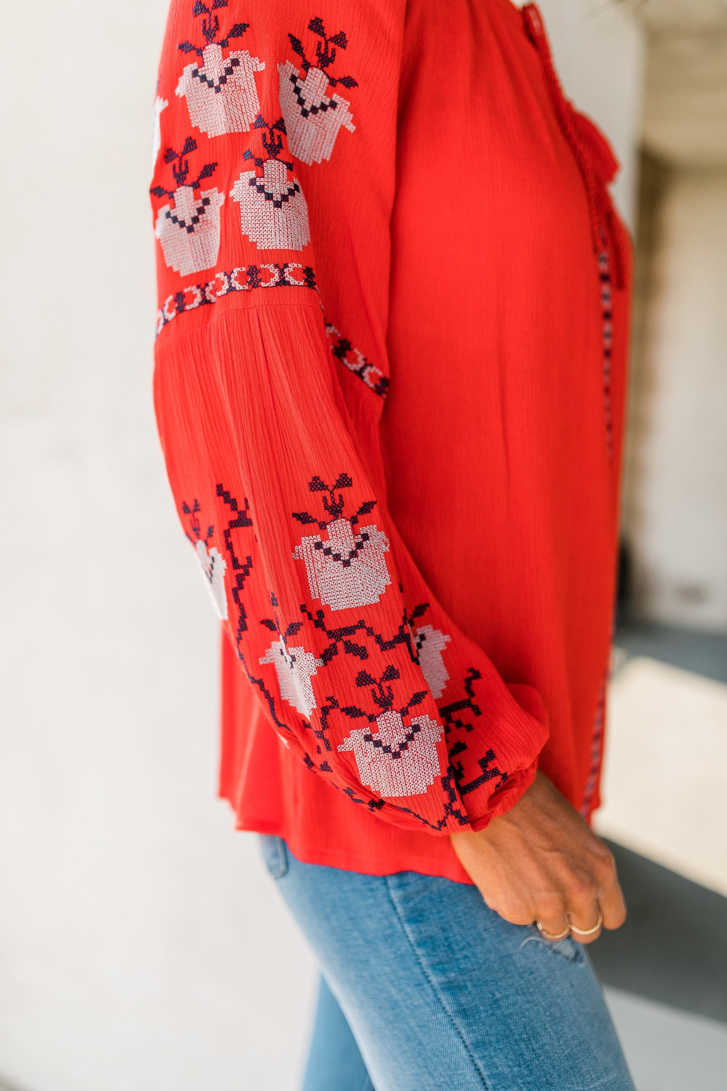 Scarlet Embroidered Top