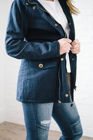 Scouting It Out Fur Lined Jacket in Navy