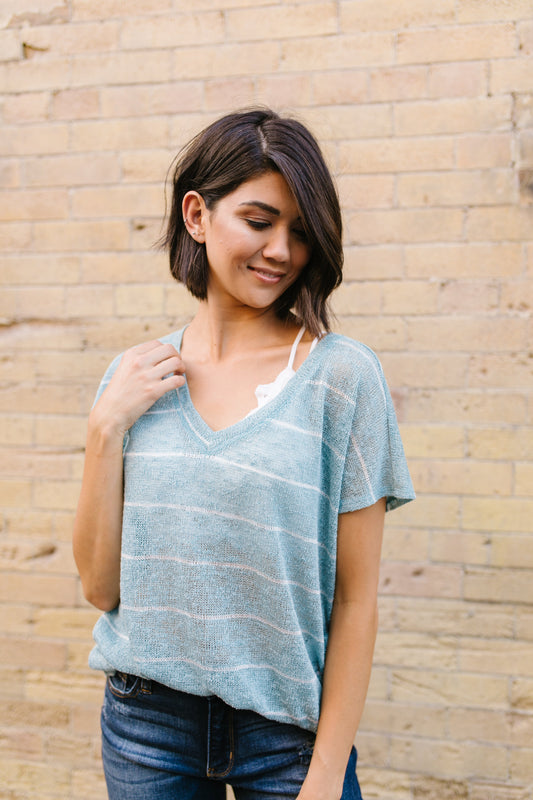 Sheer Summer Striped Top In Sage