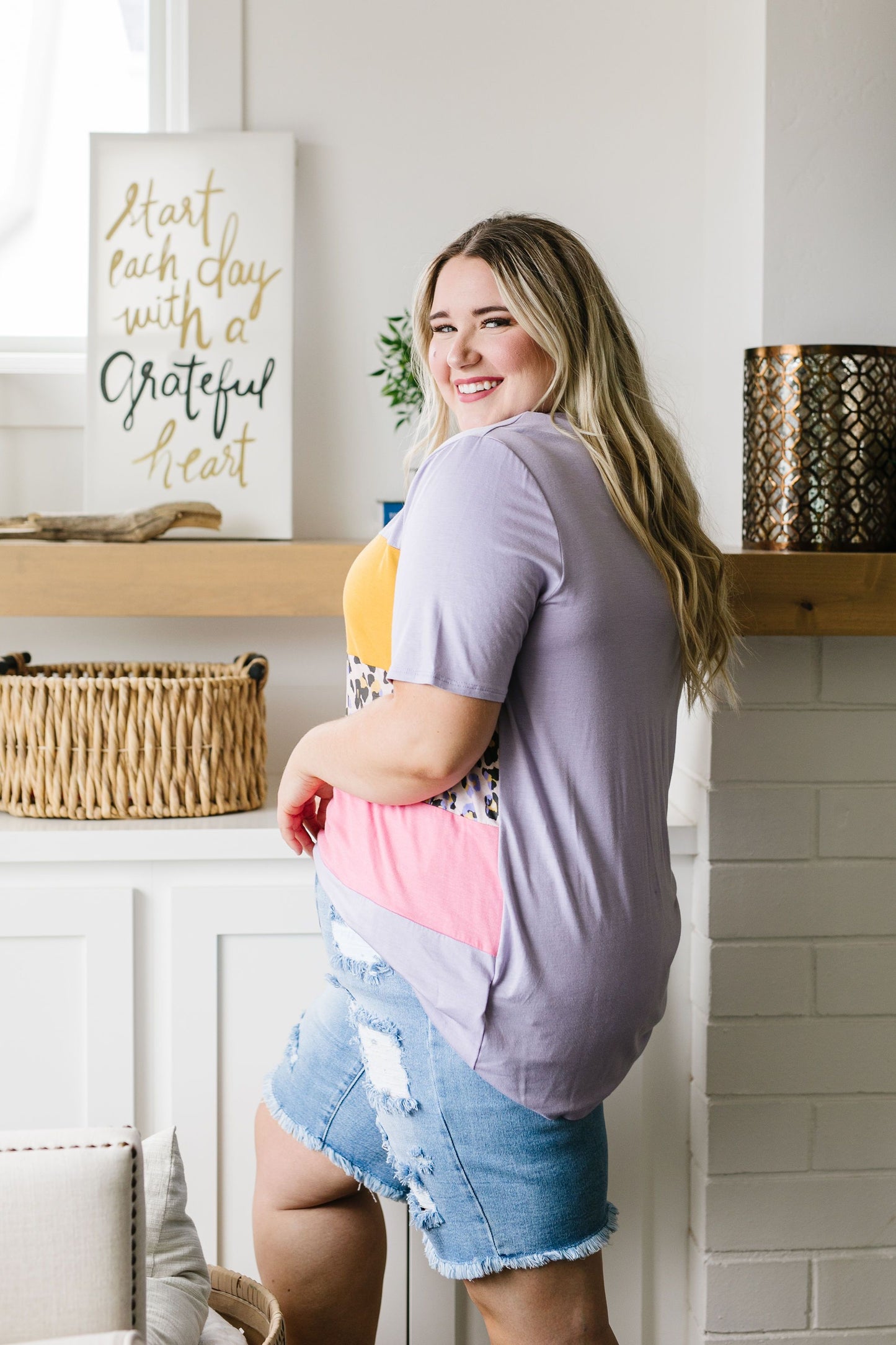 Sherbet Leopard Colorblock Top