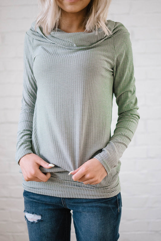 Shoulders and Stripes Top in White and Olive