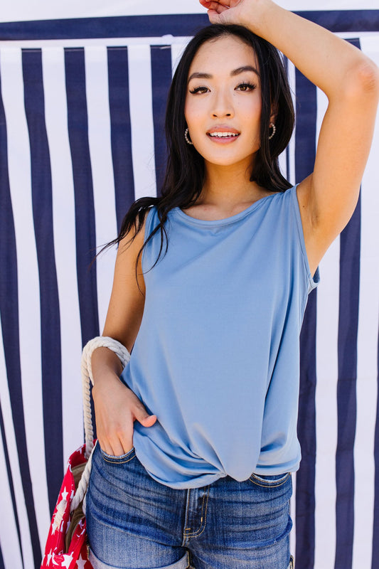 Simple Twist Top In Light Denim