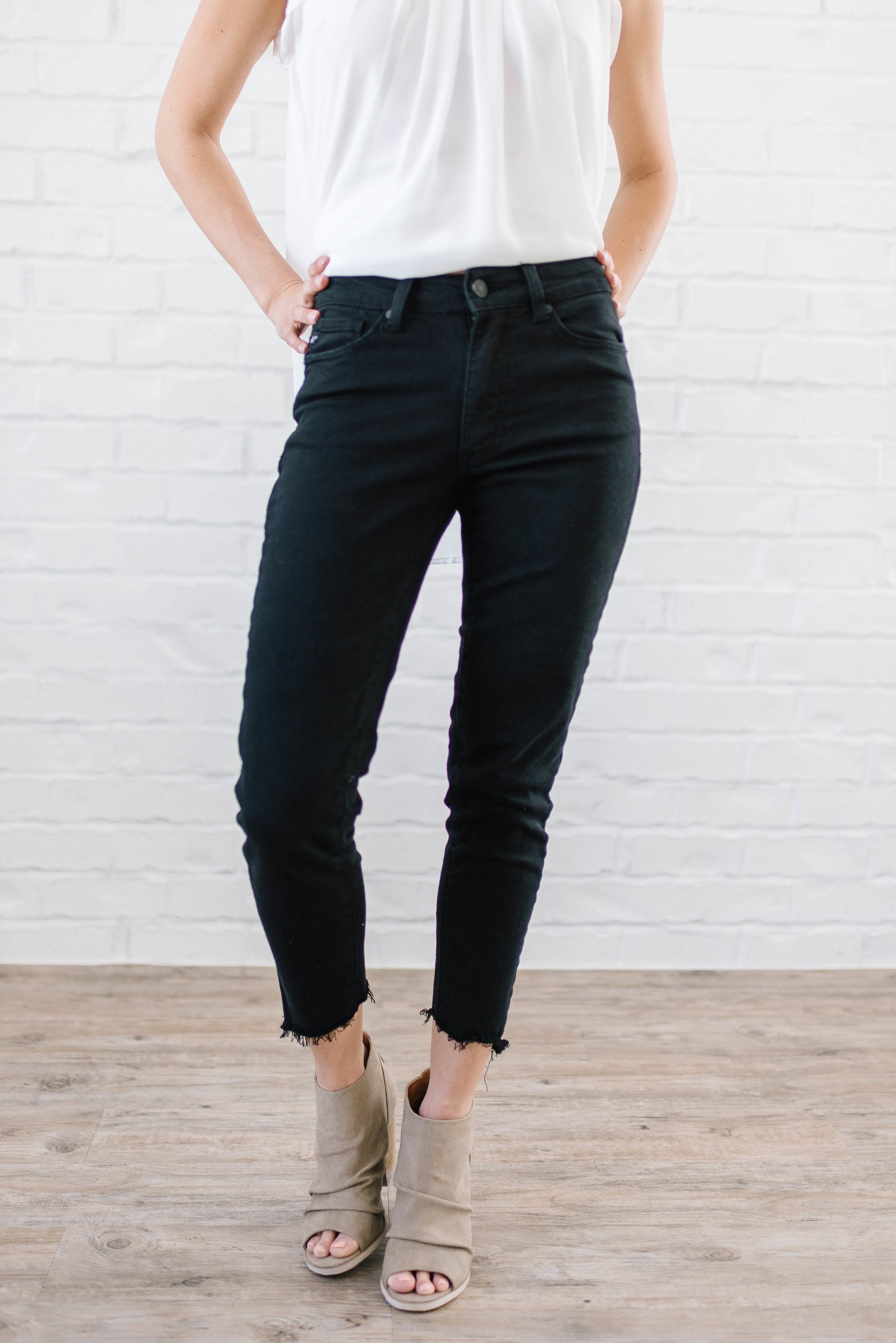 Slanted Skinny Jeans in Black