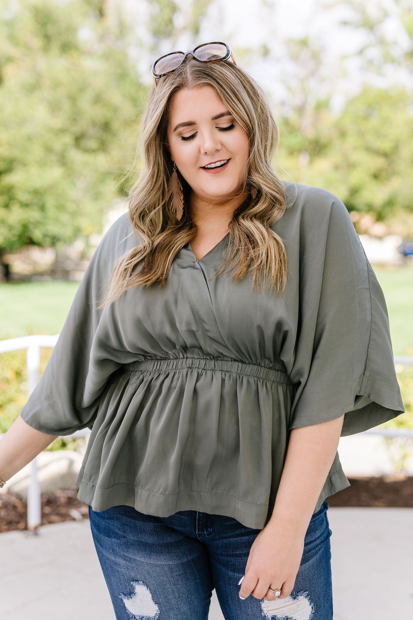 Slate Wrap Front Kimono Blouse