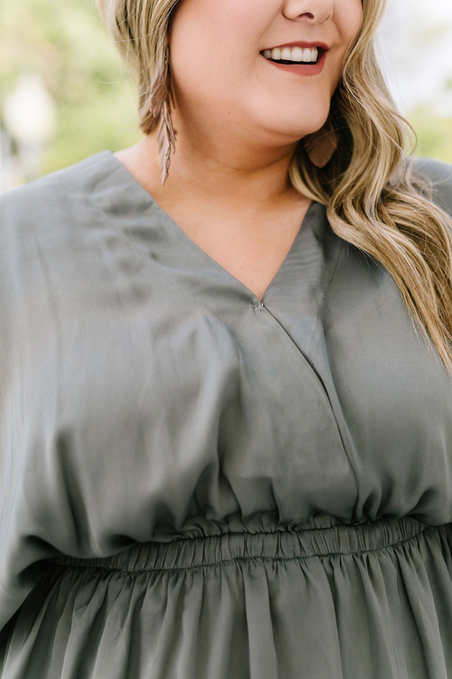 Slate Wrap Front Kimono Blouse