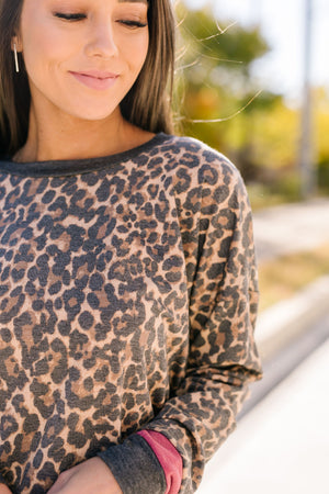 Sleep The Day Away Faded Leopard Top With Contrast Stripes - ALL SALES FINAL