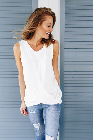 Sleeveless Twist And Cross Top In Ivory
