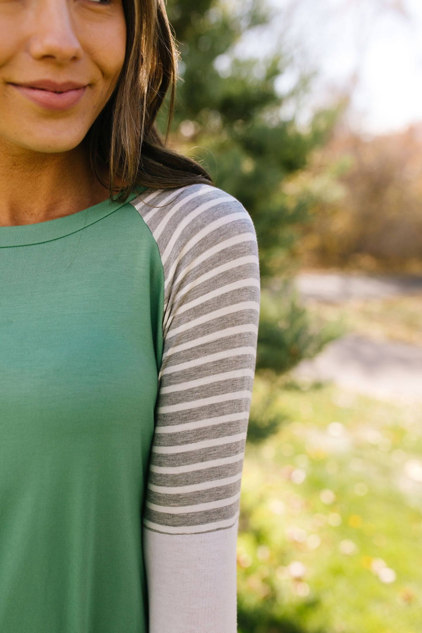 Stacked Sleeve Raglan Tee In Sage - ALL SALES FINAL