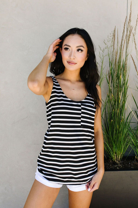 Stripe On All Summer Long Tank In Black