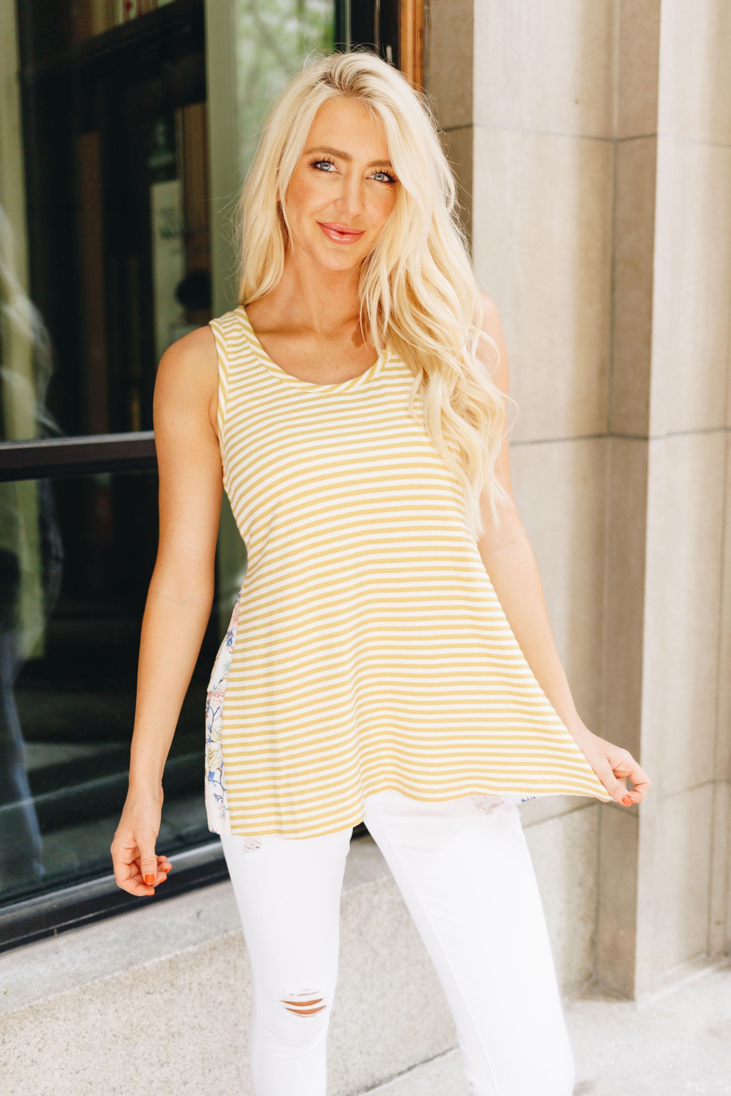 Striped And Flowered Tank