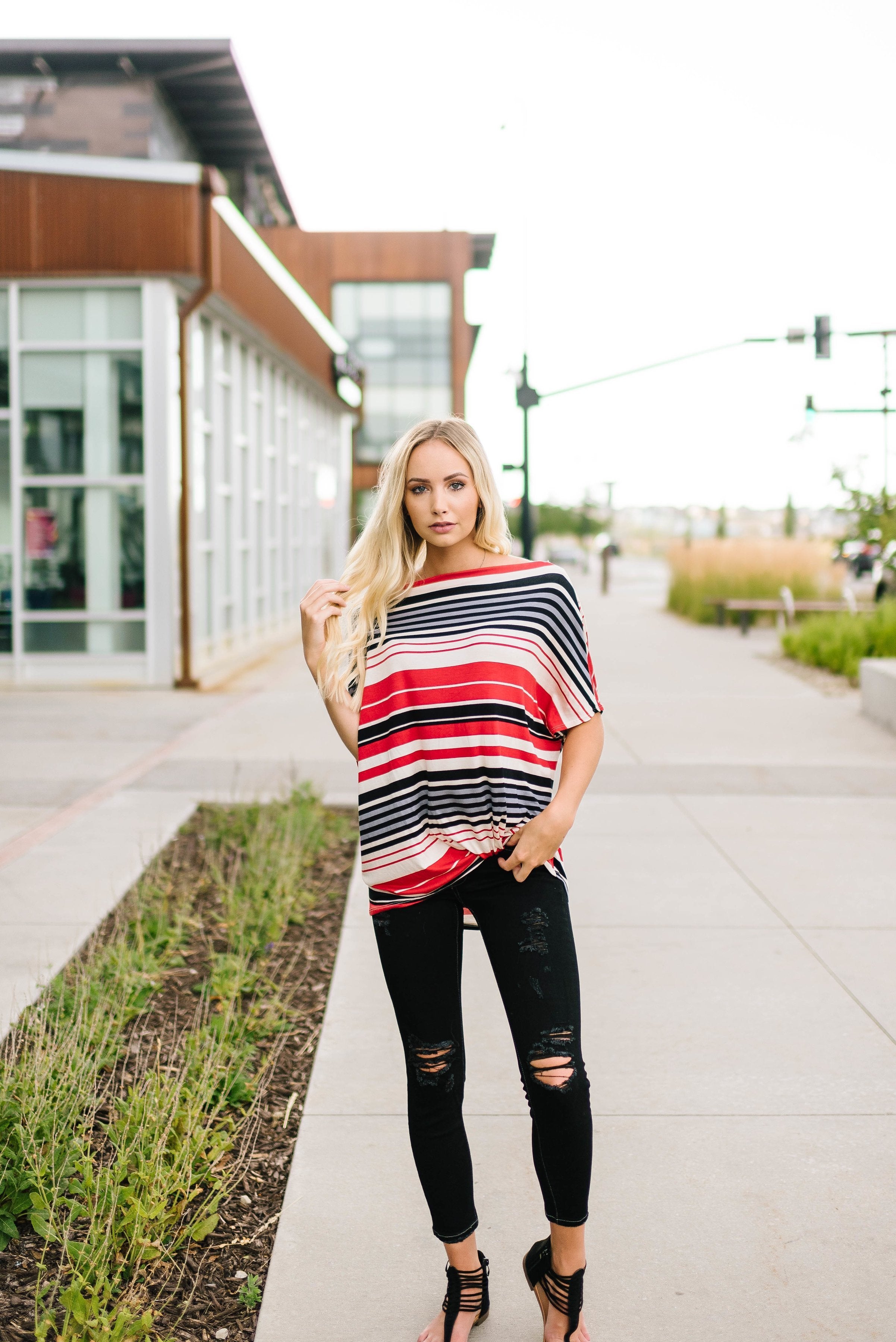 Striped One Shoulder Knot Top