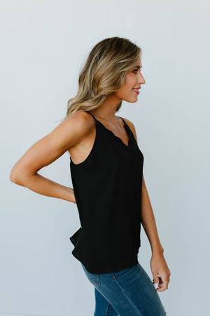 Subtle Scalloped V-Neck Cami In Black