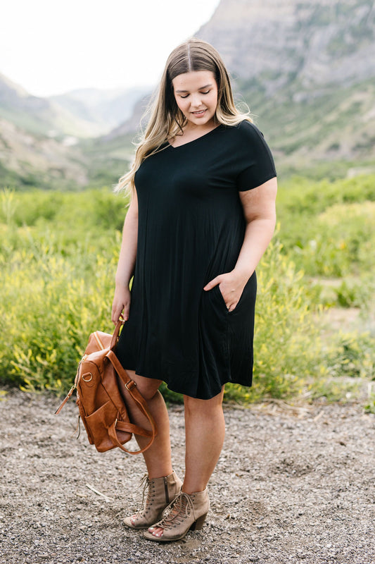 Summer Swing V-Neck Dress In Black