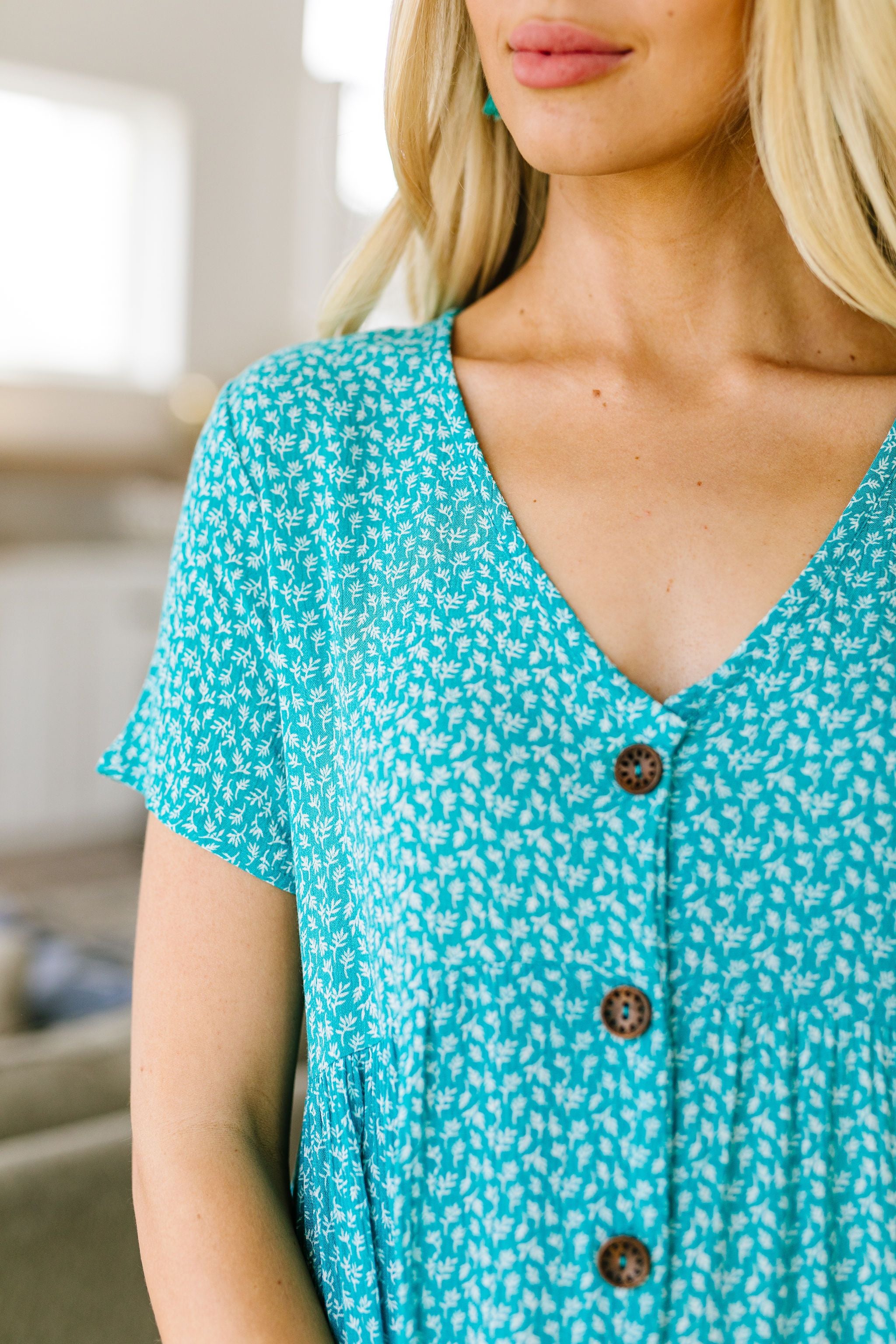 Summertime Button-Down Dress In Turquoise