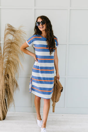 Sunny Day Striped T-Shirt Dress In Blue