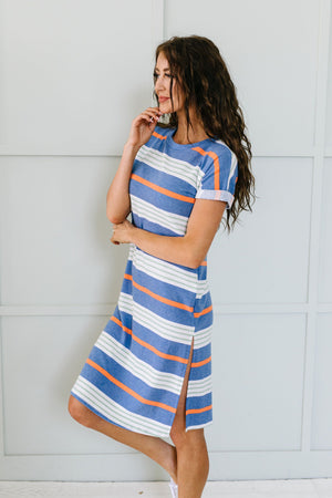 Sunny Day Striped T-Shirt Dress In Blue
