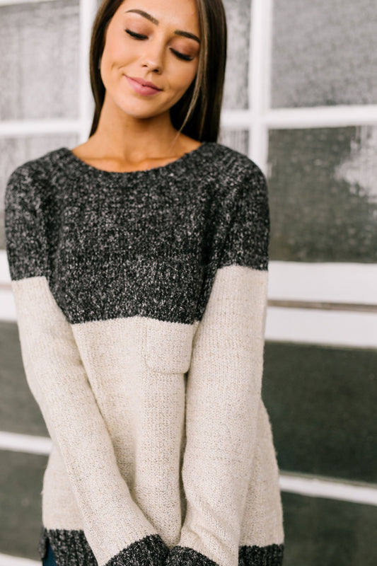 Sunny Side Up Color Block Sweater In Charcoal