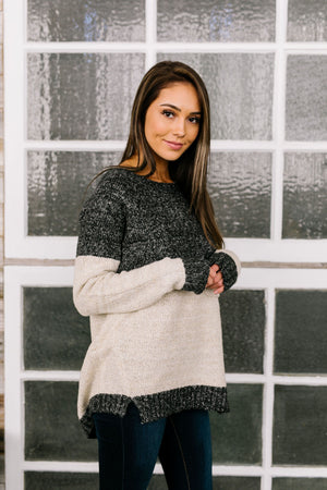Sunny Side Up Color Block Sweater In Charcoal