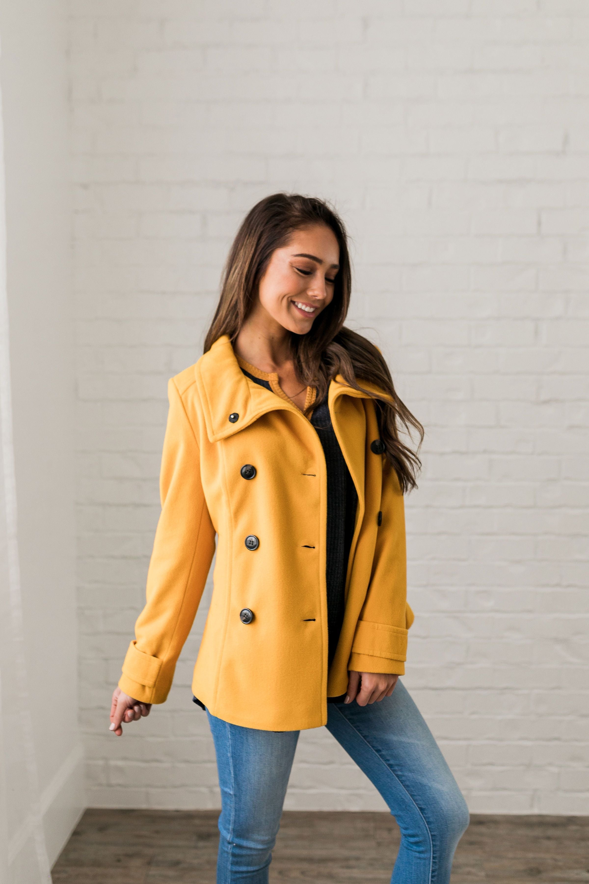 Sunshine Yellow Peacoat - ALL SALES FINAL