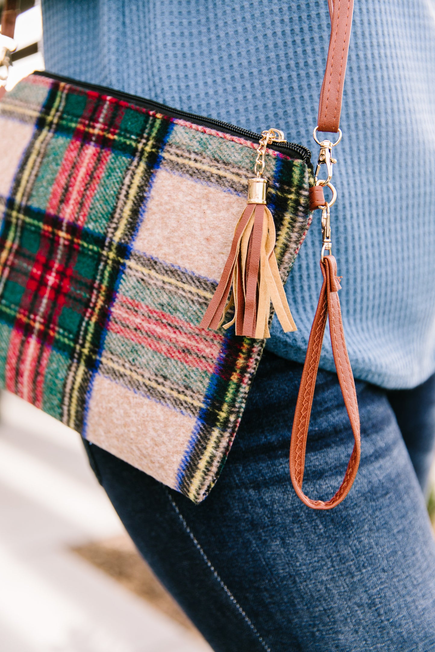Tartan + Tassels Crossbody Clutch
