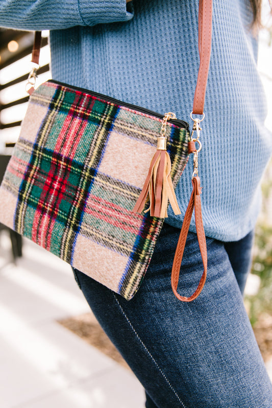 Tartan + Tassels Crossbody Clutch
