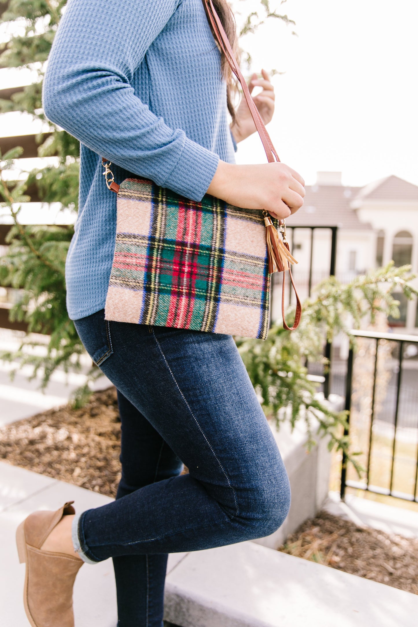 Tartan + Tassels Crossbody Clutch