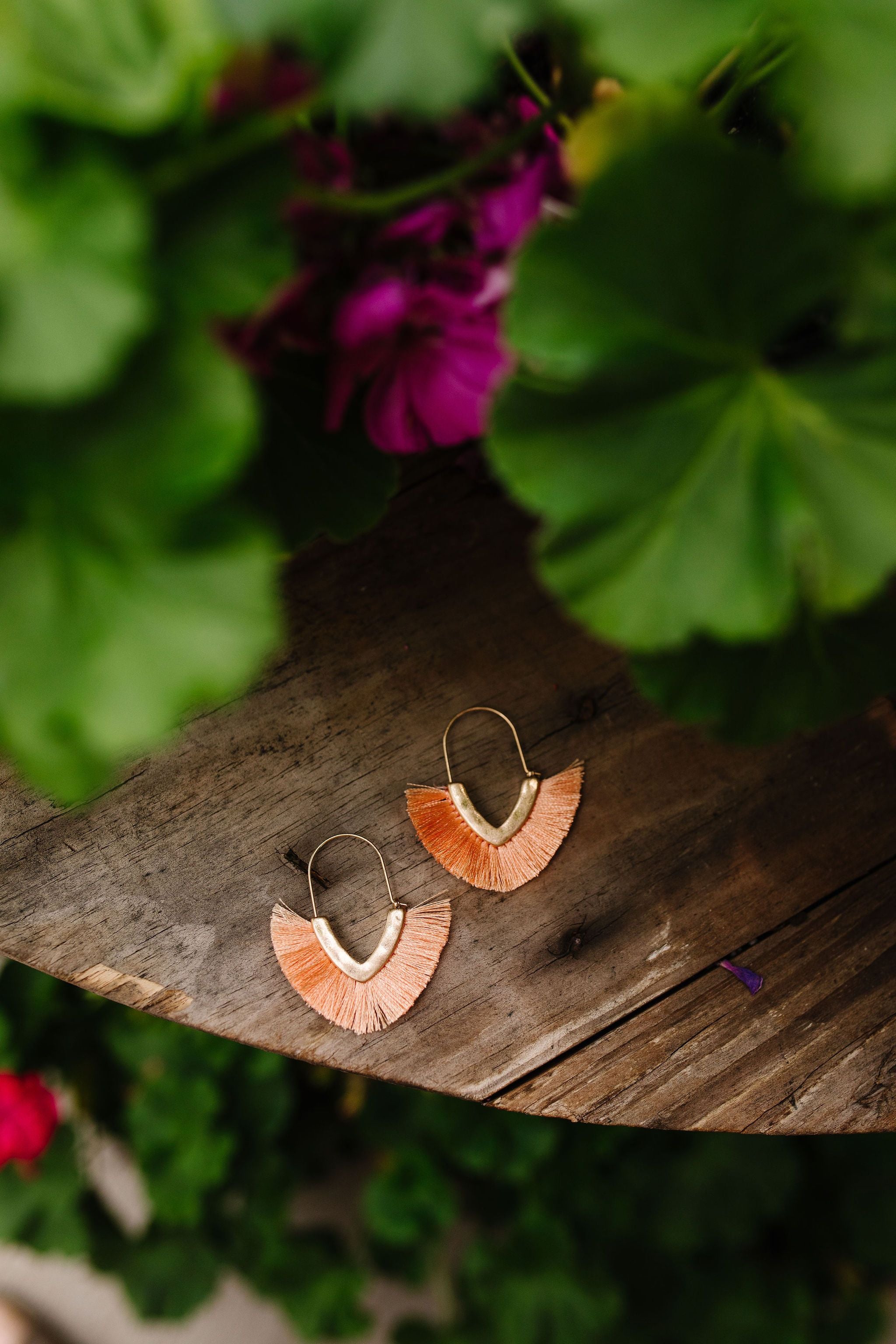 Tasseled V Earrings In Peach