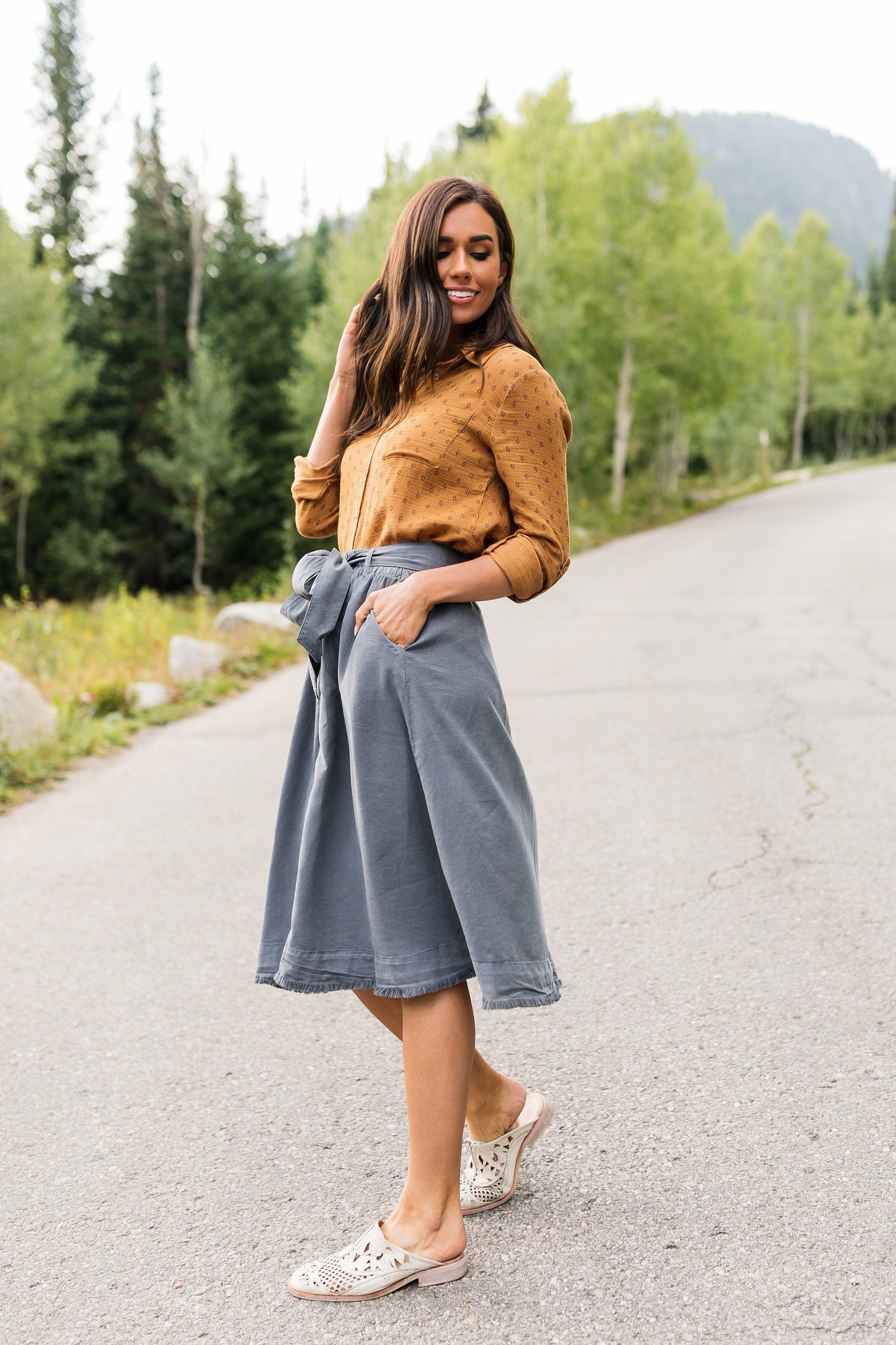 Tenley Tencel Skirt In Slate