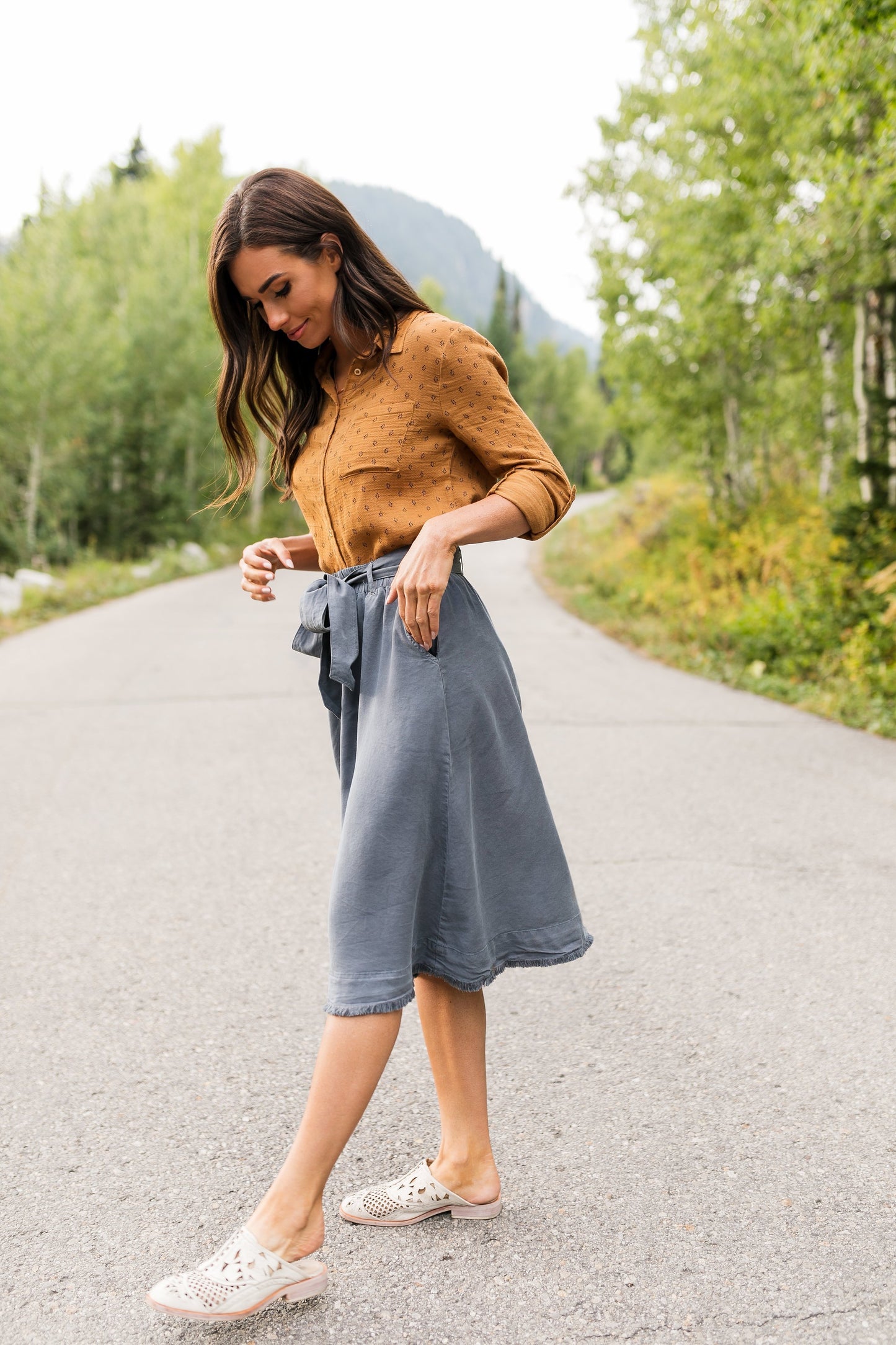 Tenley Tencel Skirt In Slate