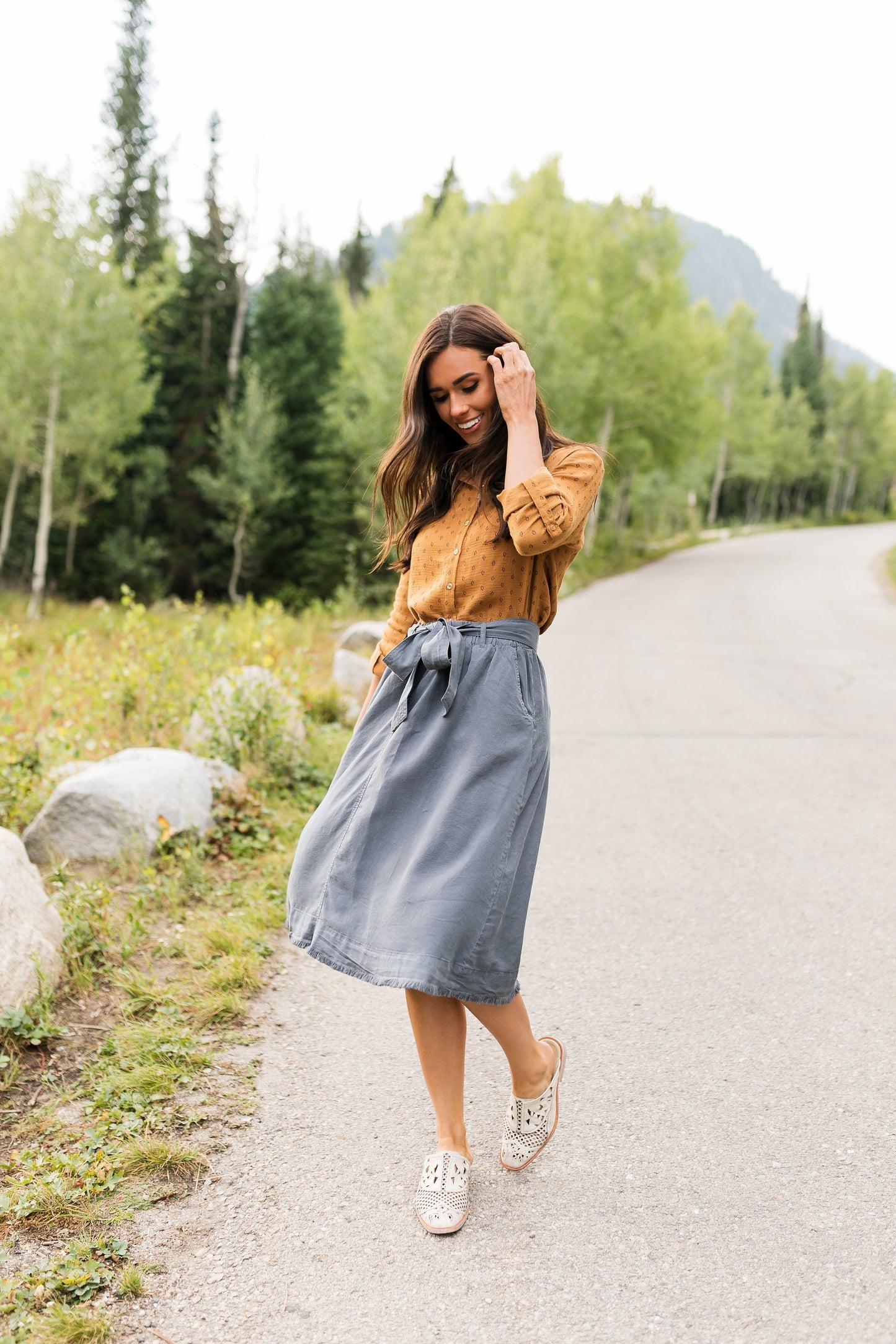 Tenley Tencel Skirt In Slate