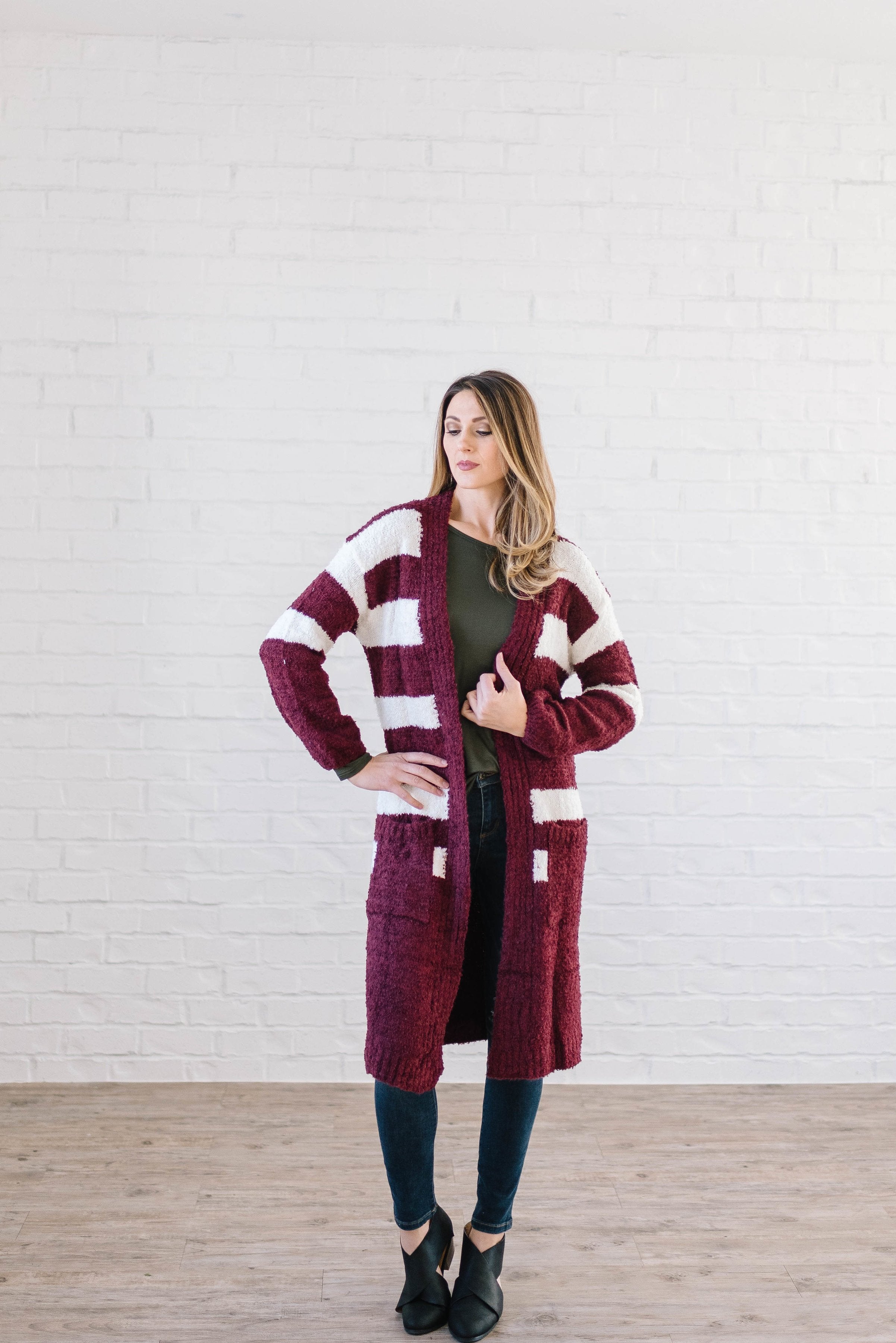 The Amelia Striped Cardi in Mulberry - ALL SALES FINAL