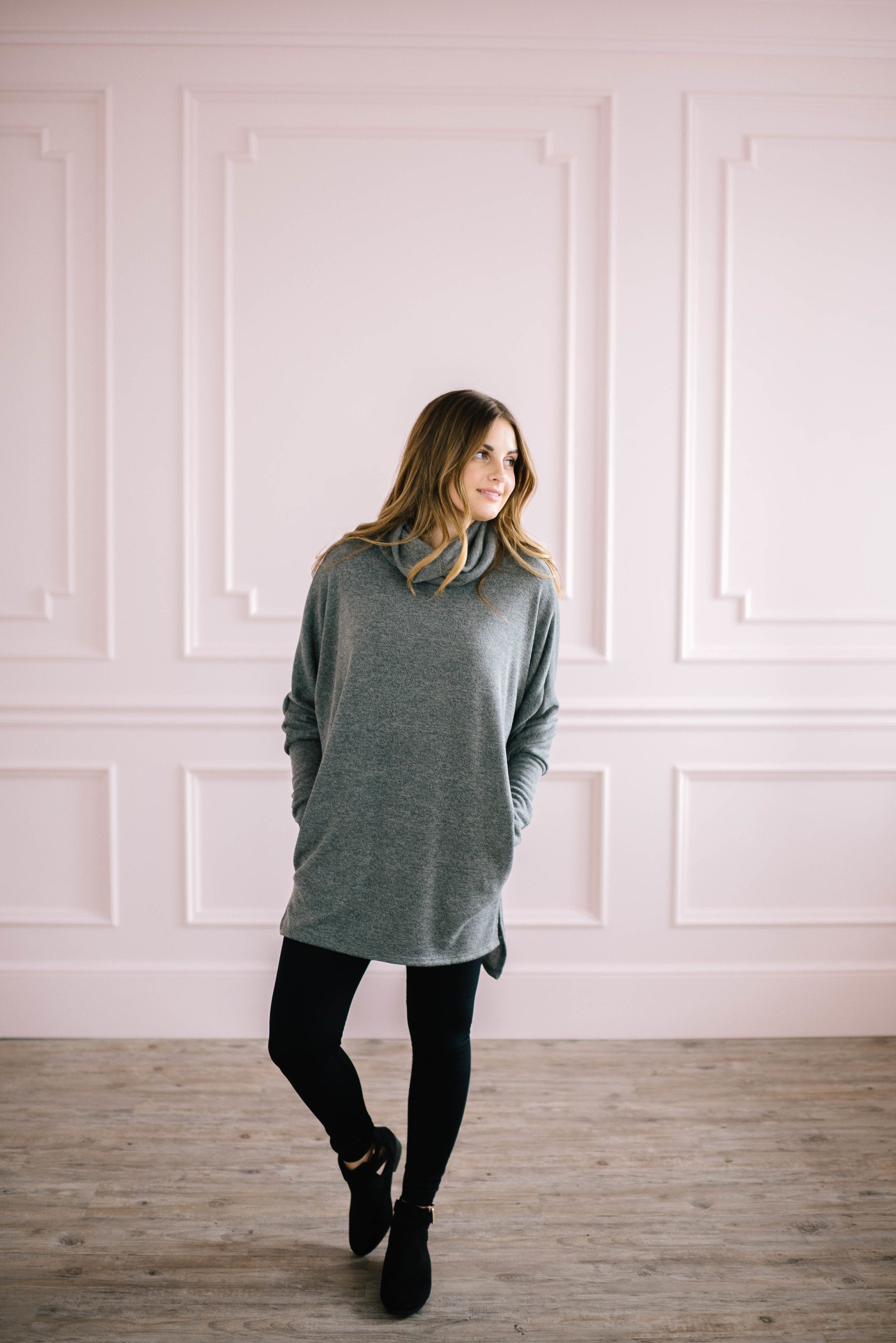The Brighton Cowl Neck Tunic in Charcoal