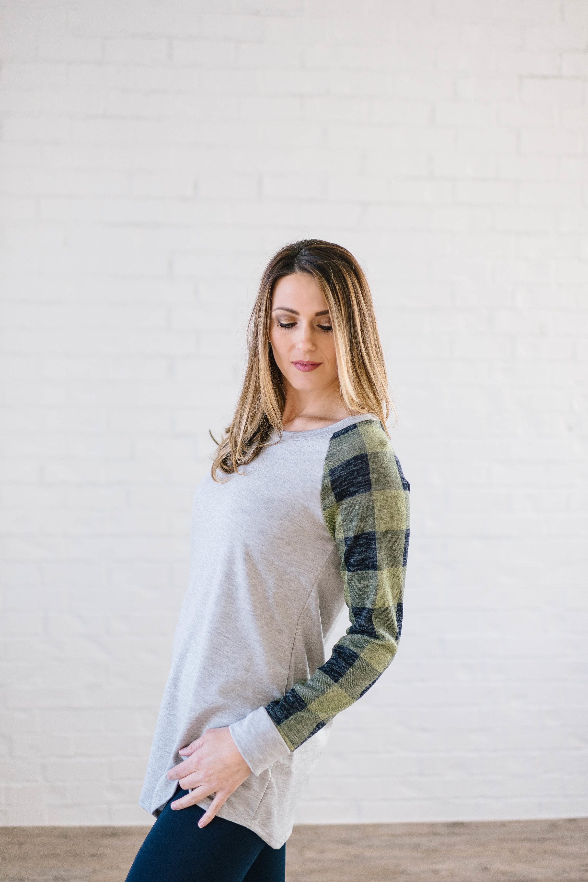 The Cooper Casual Top in Green & Gray