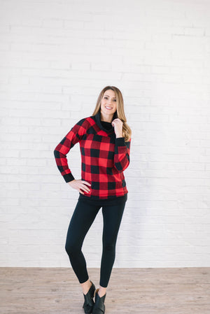 The Denise Cowl Neck Top in Black & Red