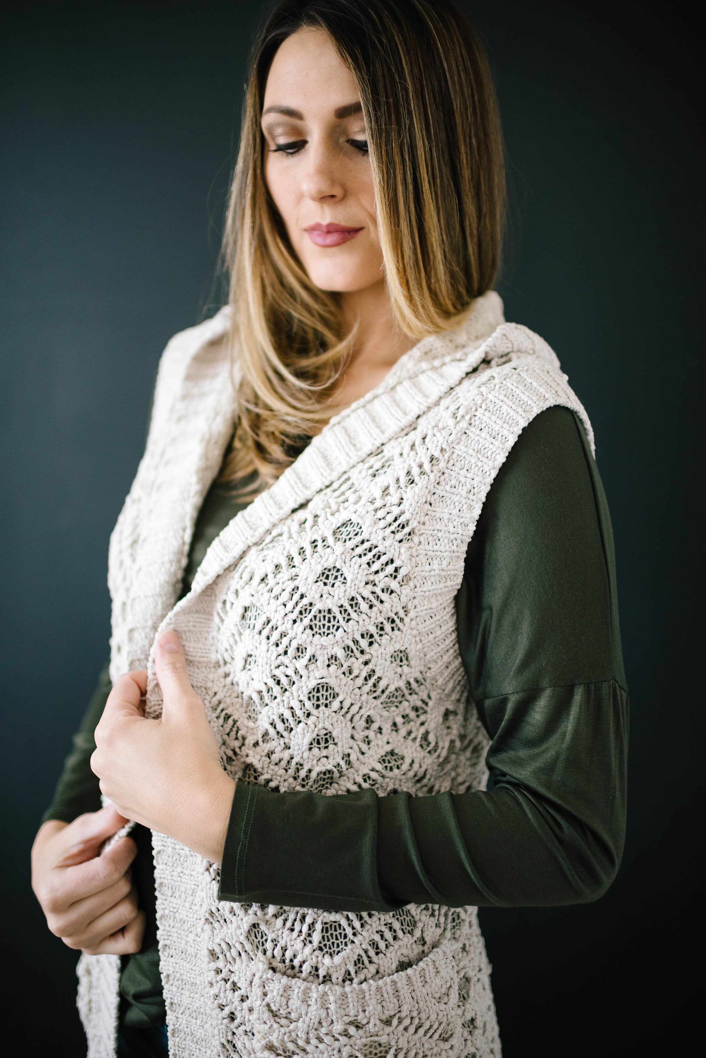 The Haley Hooded Sweater Vest in Oatmeal