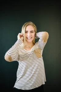 Lincoln Long Sleeve Top in Black & Oatmeal