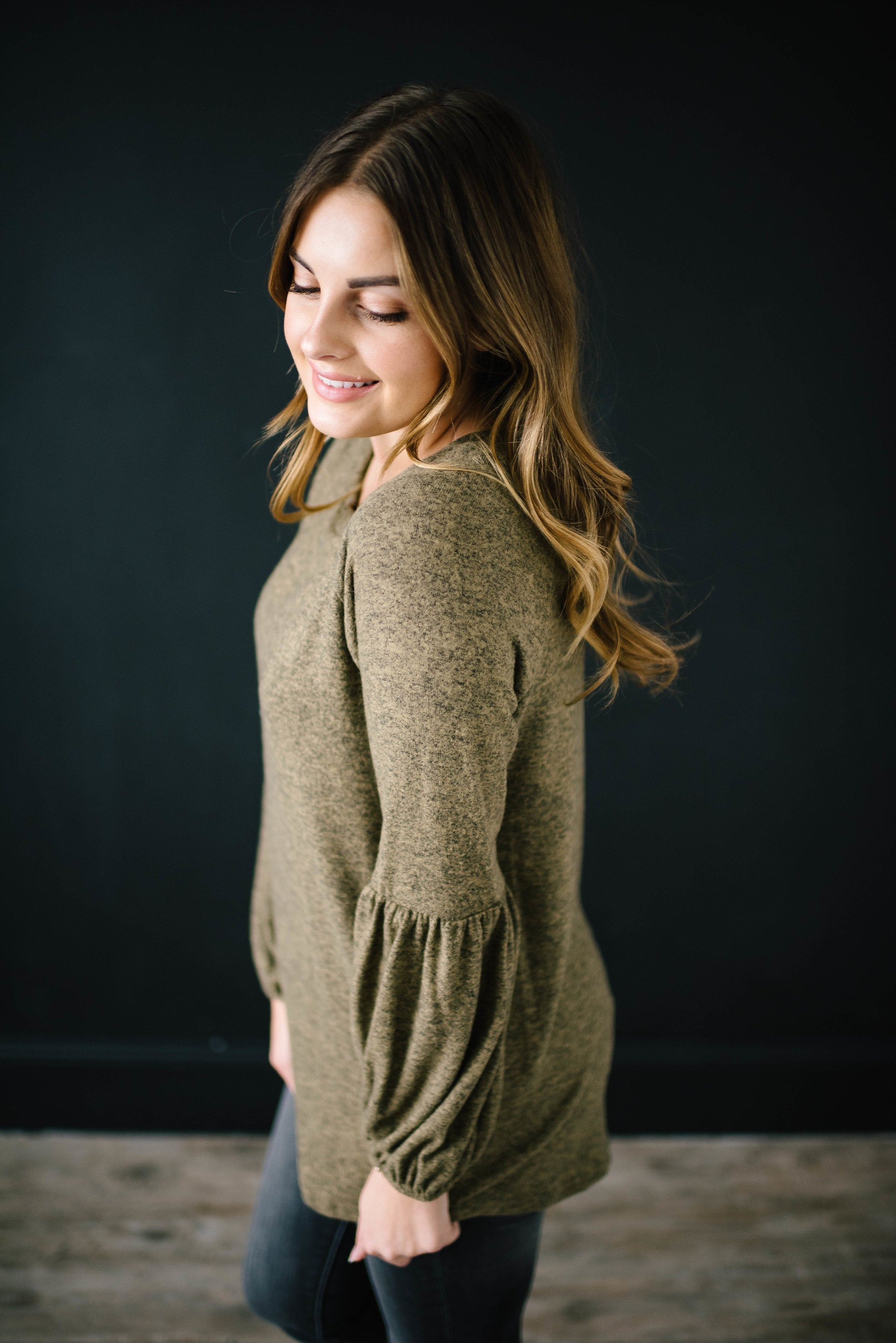 The Madison Top in Heathered Olive
