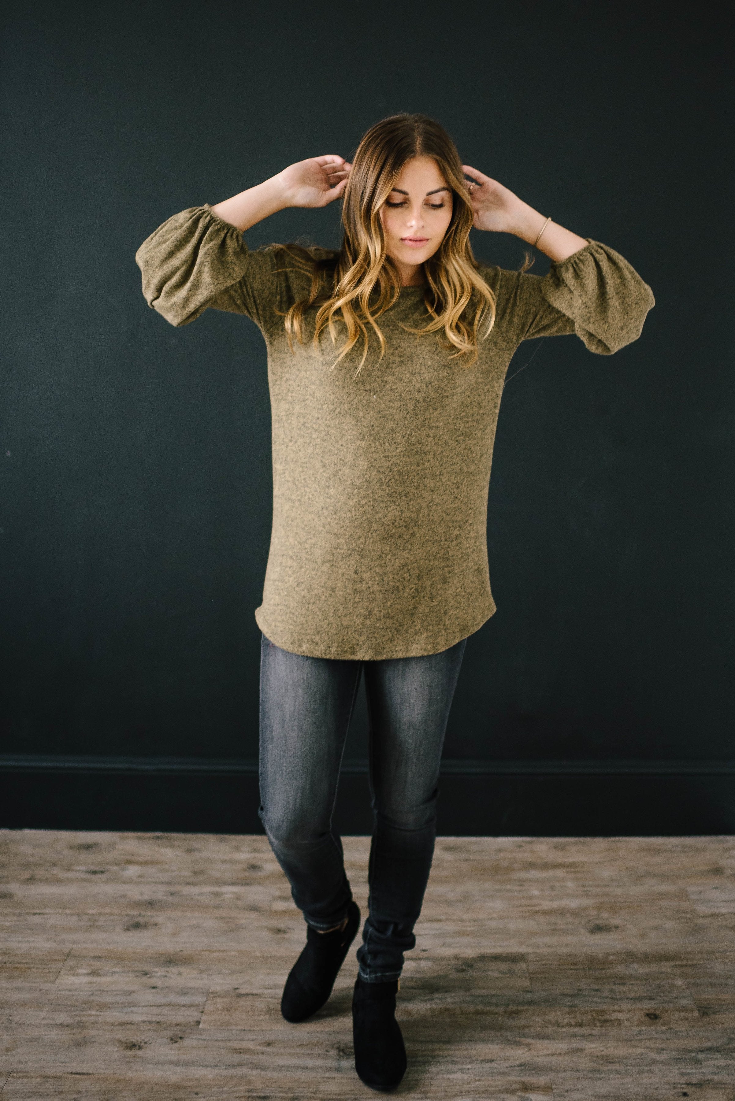 The Madison Top in Heathered Olive