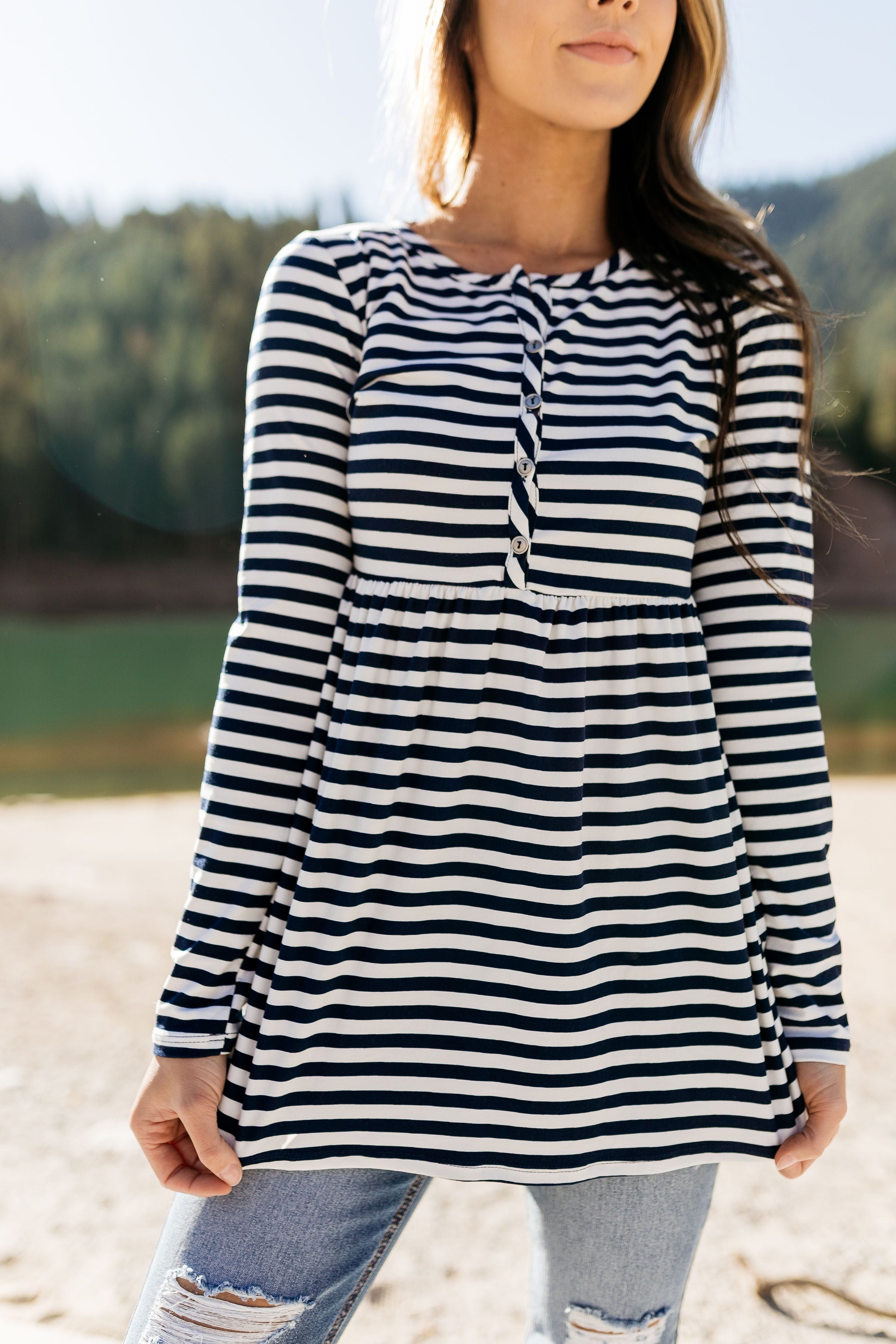 The Sailor Striped Peplum in Navy & White