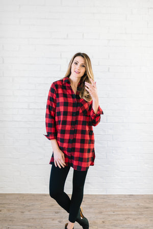 The Tristan Flannel Tunic in Red & Black