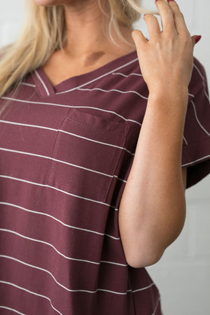 Tomboy V-Neck Tee In Burgundy - ALL SALES FINAL
